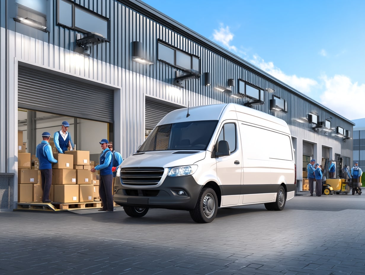 shahrukhfiaz63 a white cargo van parked neatly at a warehouse 3dcb726d d657 482f 8fc1 e1068e9205e2 0