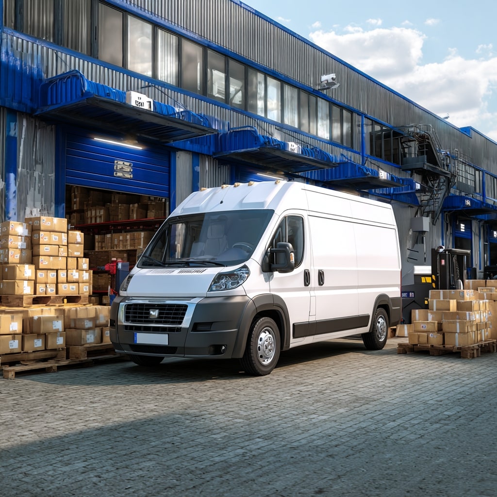 shahrukhfiaz63 white cargo van backed up at a warehouse dock 689eca81 c588 47f7 b7ca 0f7cfd8c7ca0 2