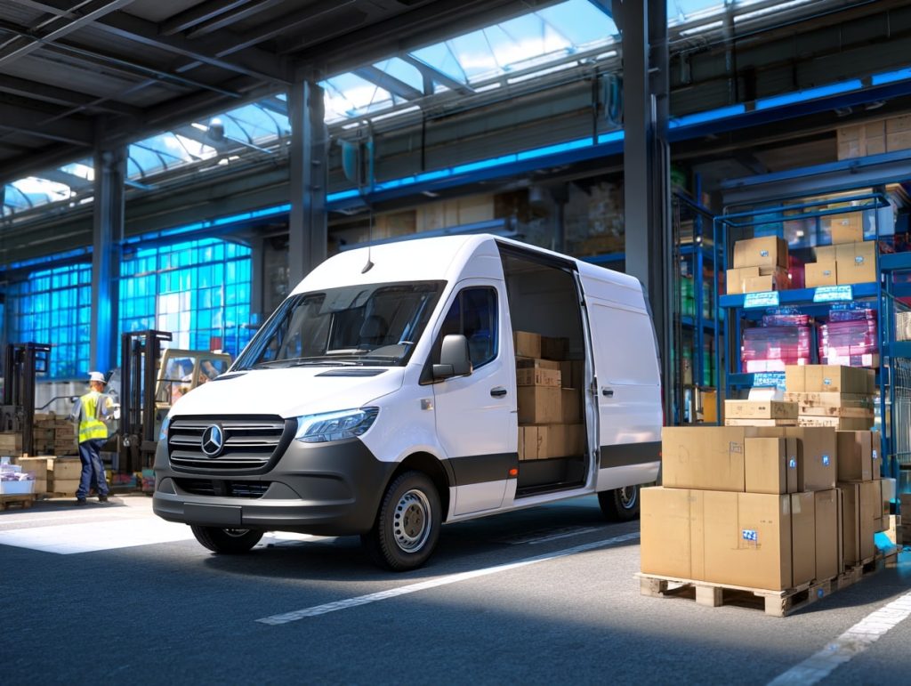 shahrukhfiaz63 white cargo van backed up at a warehouse dock ed927c1d 5278 49c6 8441 550337d1ffec 2